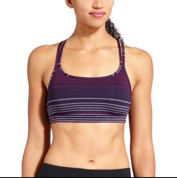 New Athleta Full Focus Strappy Sports Bra PurpleColorblock Stripe XXS - Picture 1 of 8